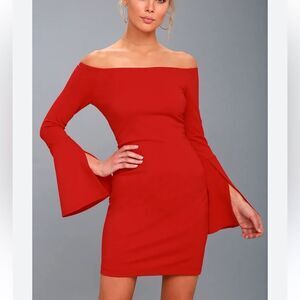 Lulu’s Marseille Red Off-the-Shoulder Long Sleeve Bodycon Dress Women’s XS